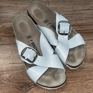 Birkenstock Siena White Big Buckle Suede Sandals Size 40